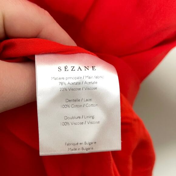 SEZANE Louisa Dress Coral Red Shift Lace Neckline {TT36} - Picture 9 of 9